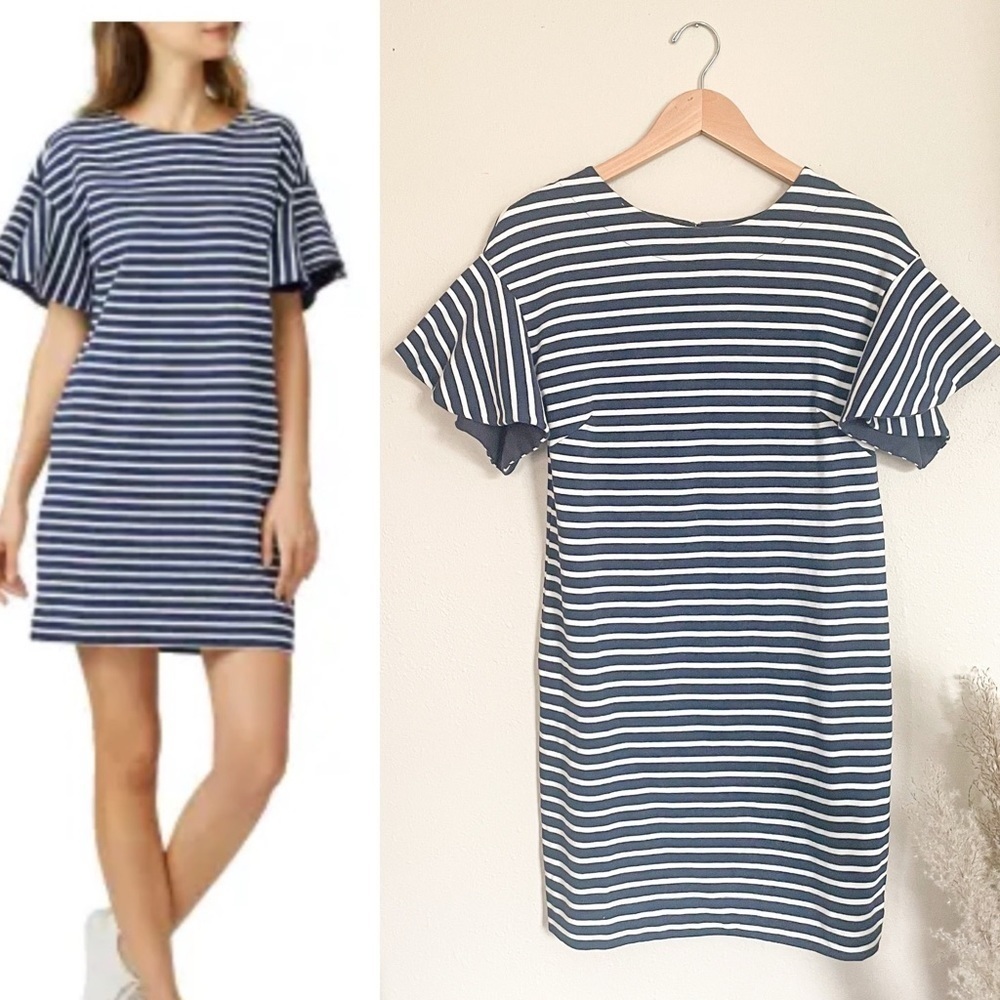 KINLY Striped Flutter Sleeve Nautical Cotton‎ Dress